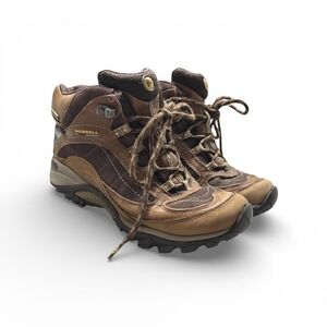 Merrell Continuum Brown Leather Waterproof Hiking Boots Vibram Sole Women's 7 US